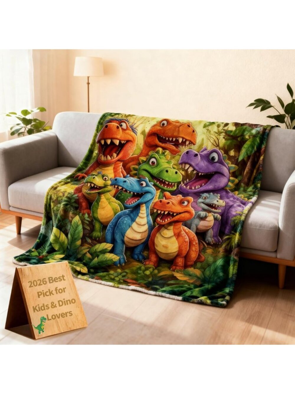 Cozy Dinosaur Throw Blanket for Kids - Soft Flannel Dino Print, All Season